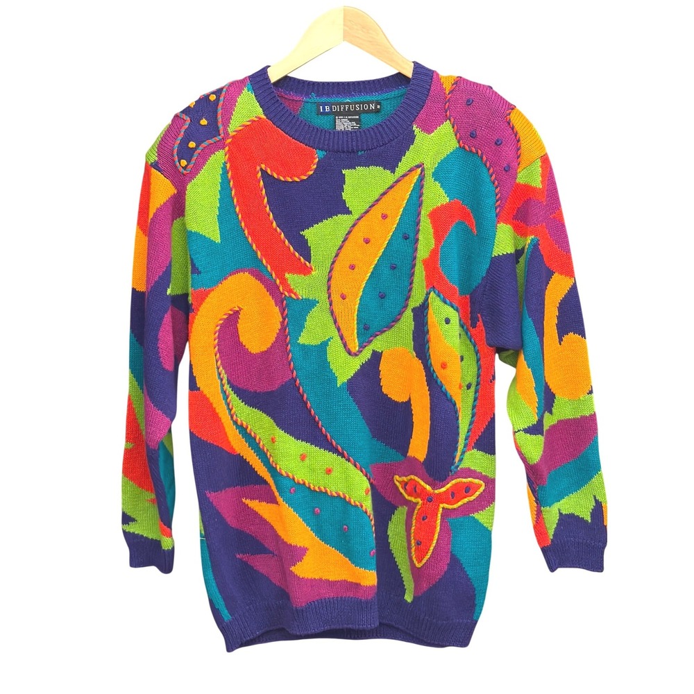 1991 I.B. Diffusion Sweater Abstract Maximalist Colorblock Dopamine Dressing